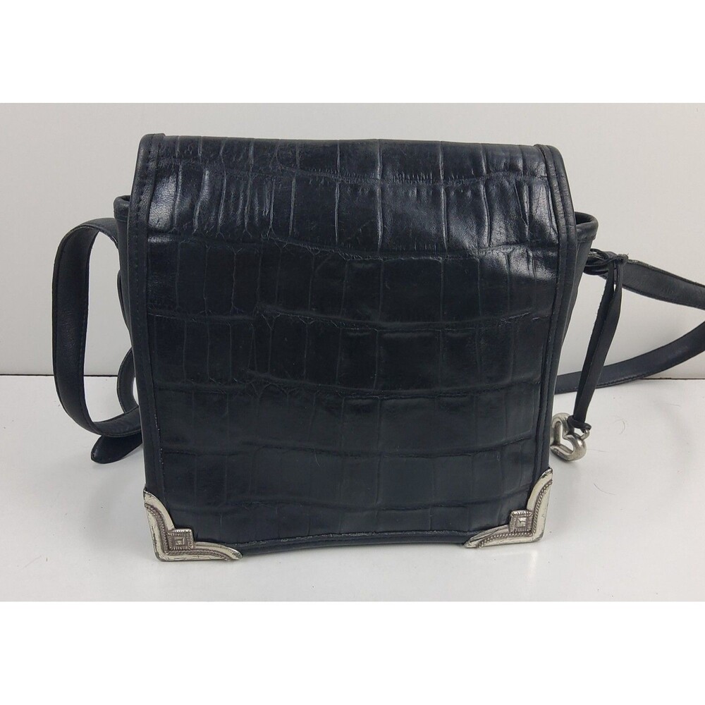 Vintage Brighton Leather Alligator Embossed Black Crossbody Handbag Purse